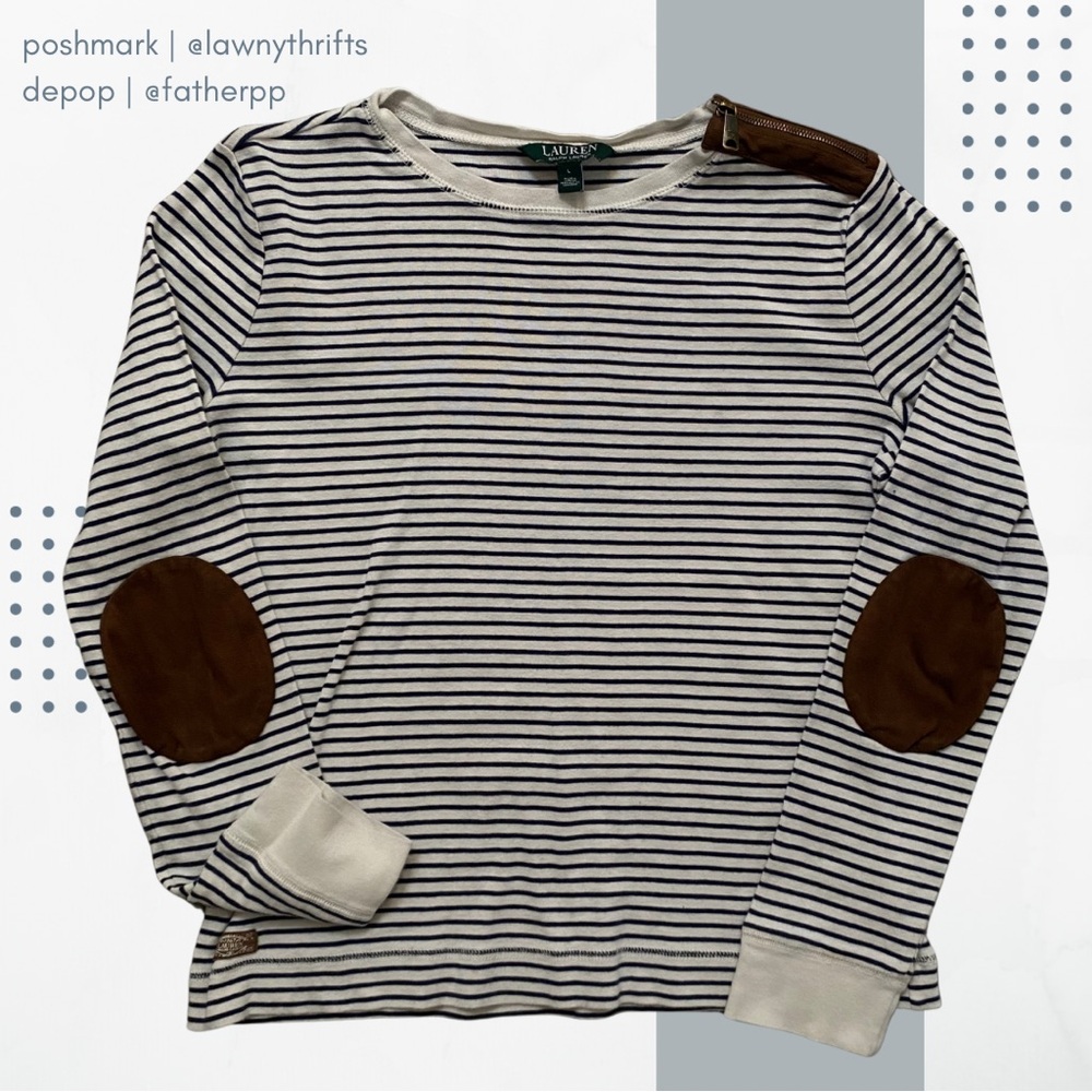 Lauren Ralph Lauren LRL Women's Striped Long Sleeve with Elbow Pads Large
